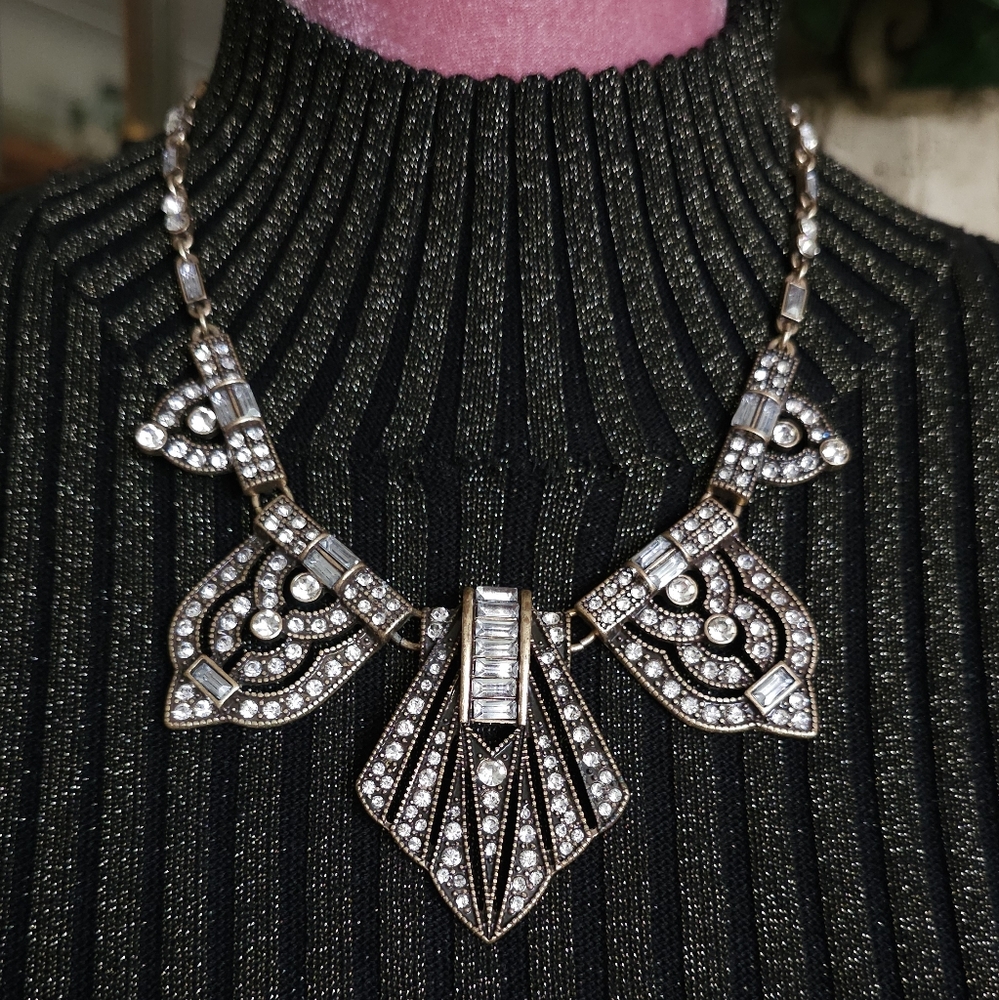 Ben-Amun Deco Style Necklace. Art Deco Necklace. Deco Wedding Jewelry. - Picture 2 of 11